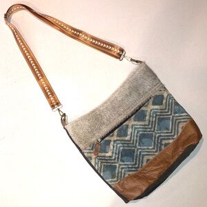 New Myra Bag Mid Town Tide Blue Geometric Aztec Brown Leather Cowhide Crossbody